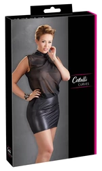 Cottelli CURVES - Seksowna Mini Sukienka Z Siateczką U Góry Czarna XL