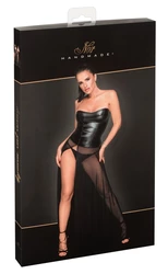 Noir - Seksowna Długa Siateczkowa Sukienka Z Matowym Gorsetem Czarna XL