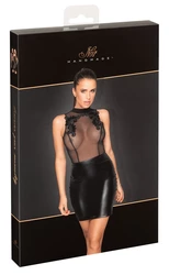 Noir - Seksowna Sukienka Z Matowym Dołem I Siateczkową Górą Czarna XL